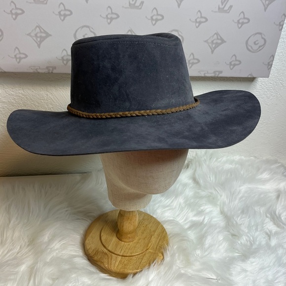 Dusty Blue Wide Brim BohoHat with Braided Band - Picture 12 of 12